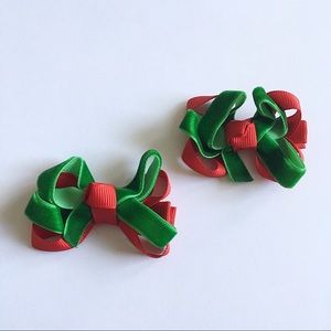Red & Green Christmas Ribbon Hair Bows